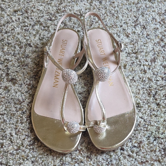 Stuart Weitzman Shoes - Stuart Weitzman Gold Thong Sandals with Metallic Finish